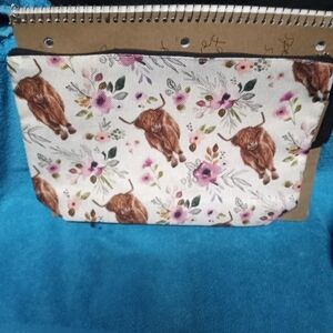 Floral Cow Print Makeup Pouch Cosmetic Bag